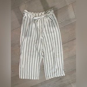 Cropped striped linen paper bag pants